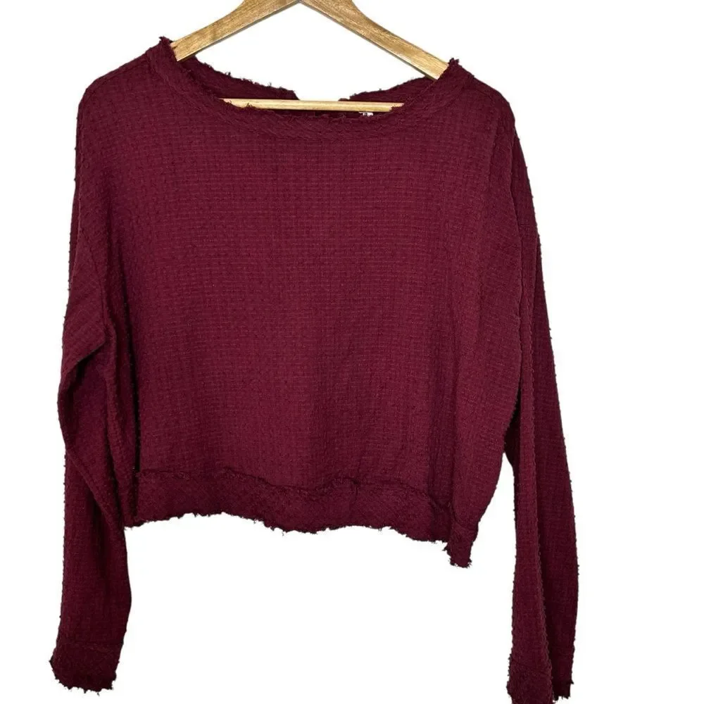 Free People Walking in Hueco Back Tie Burgundy Long Sleeve Top size xsmall